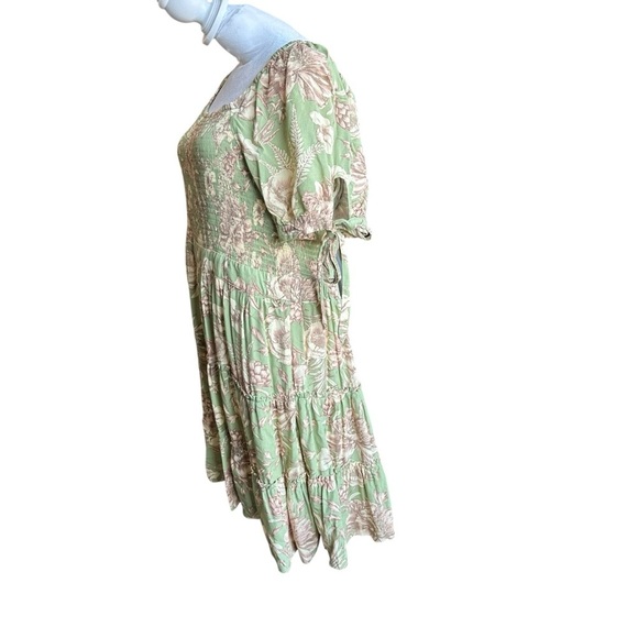 AguaBendita Green Smocked Ruffled Midi Dress - Picture 2 of 5